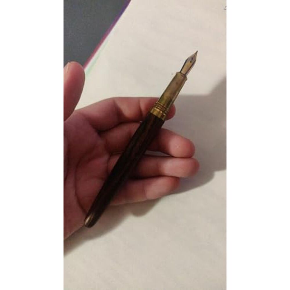 (5) Wooden Fountain Pen Vintage 0.5mm Fine Point Journaling 12 Pc Ink Cartridges